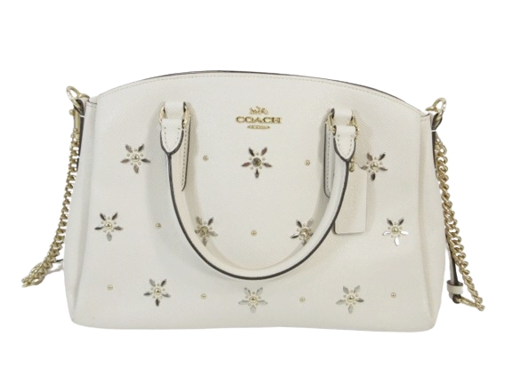 【中古】コーチ COACH バッグ ハンドバッグ ショルダー 2way 花 ビジュー チェーン ホワイト QQQ ☆AA★ レディース コーチ COACH バッグ ハンドバッグ ショルダー 2way 花 ビジュー
