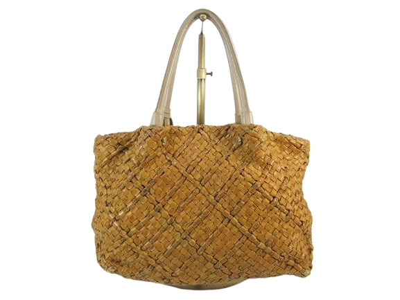 Furla Leather Tote Bag Brown Braided Magnetic Hook Women's