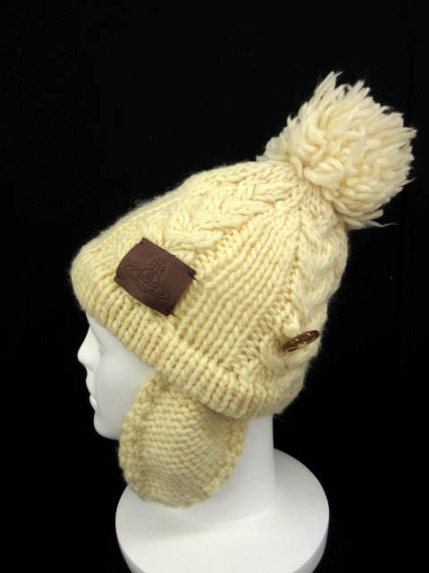 vivienne westwood ボンボン耳あて付きニット帽 希少】VivienneWestwood ポンポン耳当て付ボーダー ニット帽 中古
