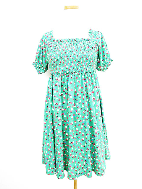 カスタネ Kastane ワンピース 半袖 総柄 ギャザー ひざ丈 M 緑 グリーン レディース 150 ベクトルパーク