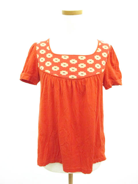 マークバイマークジェイコブス MARC by MARC JACOBS カットソー Tシャツ 半袖 ギャザー 花柄 S オレンジ 国内正規品 /KY レディース