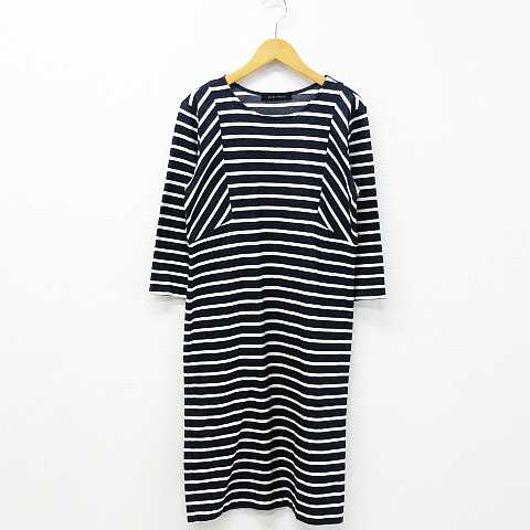 ブリスポイント Blisspoint チュニック ワンピース ひざ丈 ボーダー クルーネック コットン 長袖 紺 白 L レディース 151 ベクトルパーク