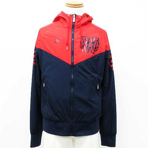 ナイキ Nike ジャケット パーカー アウター ジップアップ フード バイカラー プリント 裏メッシュ ポリエステル 長袖 紺 赤 S メンズ 151 ベクトルパーク