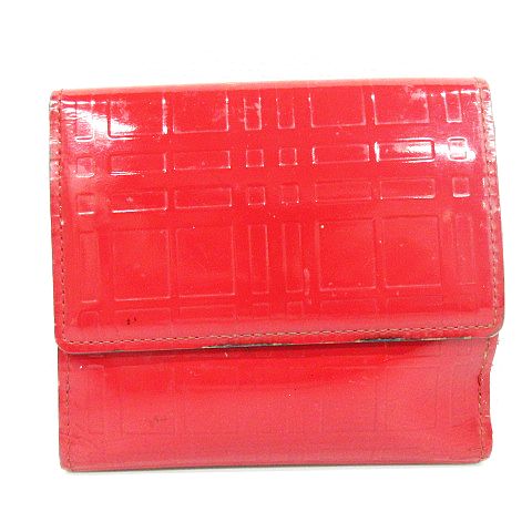 バーバリー Burberry 二つ折り財布 ウォレット チェック柄 エナメル 型押し 難有 赤 メンズ レディース 151 ベクトルパーク