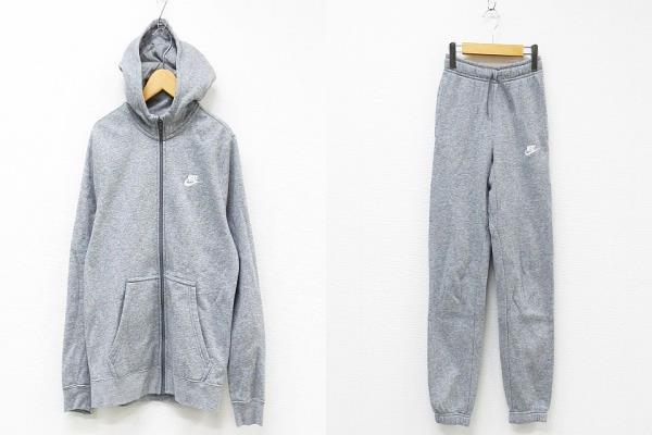 ナイキ Nike スウェットジャージ上下 セットアップ パーカー パンツ ロゴ刺繍 コットン ライトグレー 白 L レディース 151 ベクトルパーク