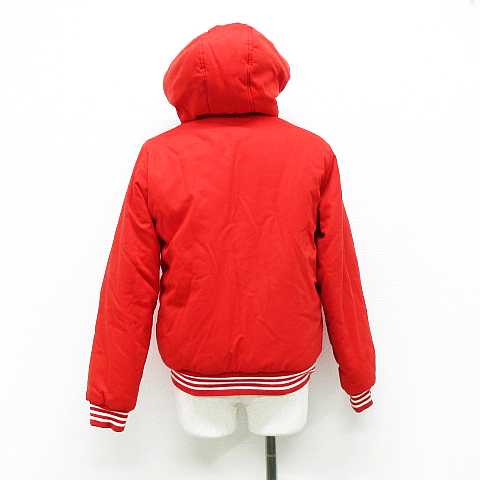 アディダス Adidas 中綿ジャケット ジャンパー 長袖 フード付き ジップアップ 裏起毛 英字 刺繍 コットン混 レッド L レディース 151 ベクトルパーク