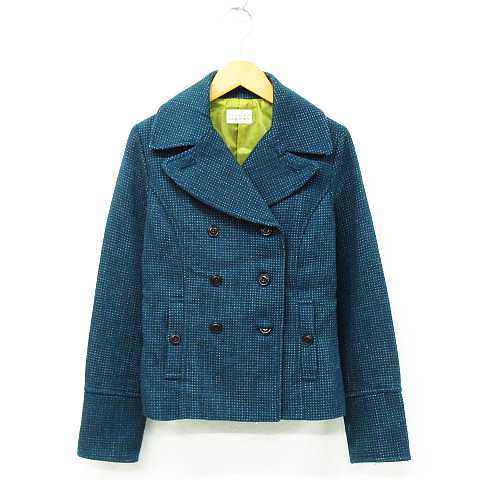 ラボラトリーワーク Laboratory Work Pコート ジャケット 長袖 ミドル丈 ドット柄 ウール モスグリーン 白 M 151 ベクトルパーク