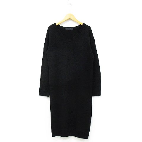 スパイラルガール Spiralgirl ニットワンピース チュニック 長袖 Vネック ひざ下丈 無地 シンプル 黒 F レディース 151 ベクトルパーク