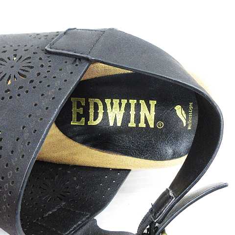 エドウィン Edwin サンダル ミュール ウェッジソール 厚底 パンチングレース バックストラップ クッション入 レザー 黒 ベージュ M レディース 151 ベクトルパーク