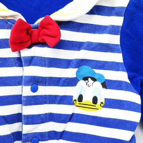 ディズニー Disney ロンパース ツーウェイオール 長袖 ドナルド プリント ボーダー柄 蝶ネクタイ風 襟付き コットン 青 白 50 60 キッズ 151 ベクトルパーク