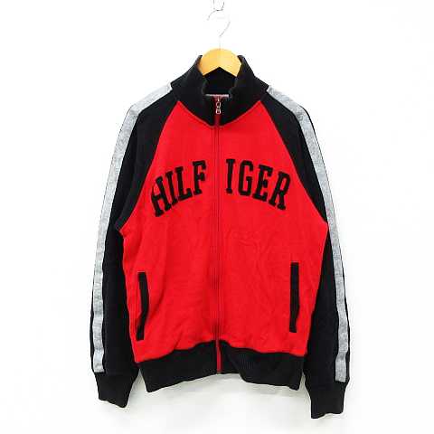 トミーヒルフィガー Tommy Hilfiger パーカー ジャケット 長袖 スタンドカラー ロゴ 刺繍 ラグラン コットン 赤 黒 グレー M メンズ 151 ベクトルパーク