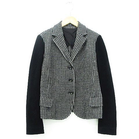 アクアスキュータム Aquascutum テーラードジャケット アウター 長袖 千鳥格子切替 3つボタン ウール 黒 白 レディース 151 ベクトルパーク
