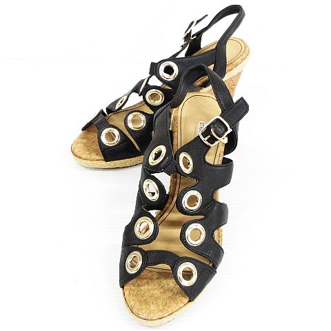 ストロベリーフィールズ Strawberry Fields サンダル ミュール 靴 ウェッジソール ストラップ フェイクレザー コルク ジュート 黒 24 若干難あり レディース 151 ベクトルパーク