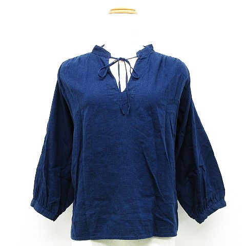 ユニクロ Uniqlo ブラウス チュニック トップス 長袖 リボン リネン ネイビー S レディース 151 ベクトルパーク
