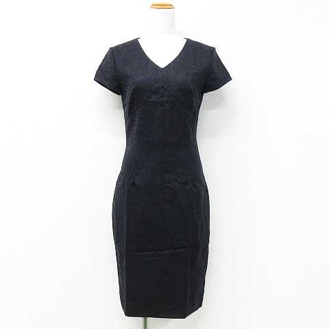 ルスーク Le Souk ワンピース ドレス 半袖 ひざ下丈 タイト Vネック フォーマル ビジネス 無地 ウール混 ダークグレー 2 レディース 151 ベクトルパーク