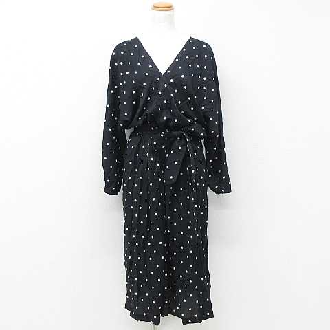 ケイビーエフ Kbf アーバンリサーチ ワンピース ドレス 長袖 ひざ丈 Vネック ドット柄 カシュクール風 ビッグシルエット インナー付き 黒 白 Oneサイズ レディース 151 ベクトルパーク