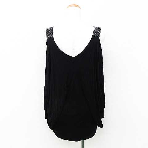 ジャイロホワイト Jayro White チュニック カットソー 長袖 Vネック 肩出し ラインストーン 装飾 レイヤード風 ブラック レディース 151 ベクトルパーク