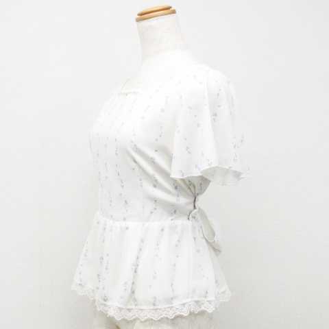 パターンフィオナ Pattern Fiona ペプラムカットソー チュニック 花柄 ウエストリボン ストーン装飾 白 M 151 ベクトルパーク