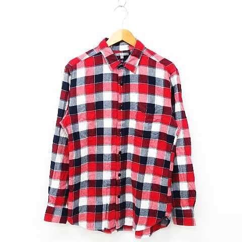 ユニクロ Uniqlo ネルシャツ トップス 長袖 チェック柄 胸ポケット コットン 赤 ネイビー 白 L メンズ 151 ベクトルパーク