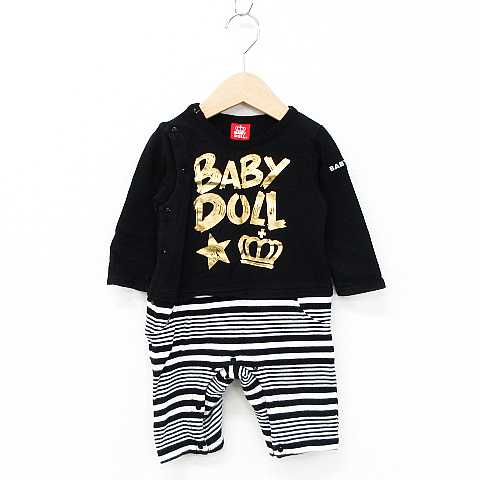 ベビードール Babydoll カバーオール ロンパース 長袖 ロゴプリント マルチボーダー柄 切替 コットン 黒 白 ゴールド 80 ベビー キッズ 151 ベクトルパーク ベビードール Babydoll カバーオール ロンパース 長袖 ロゴプリント マルチボーダー柄 切替 コットン 黒 白 ゴールド 80 ベビー キッズ 151 ベクトルパーク