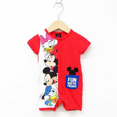 ベビードール Babydoll カバーオール ショートオール 半袖 ミッキー ミニー ロゴ プリント コットン 赤 白 マルチカラー 70 ベビー キッズ 151 ベクトルパーク