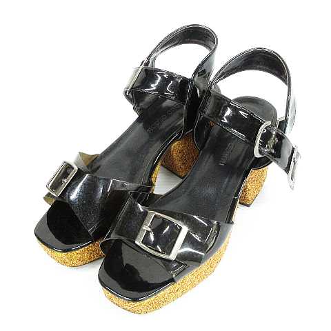 ロデオクラウンズ Rodeo Crowns サンダル ミュール 靴 厚底 ラメ アンクルストラップ エナメル ブラック L レディース 151 ベクトルパーク