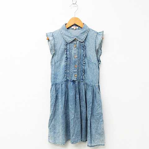 アラマンダ Allamanda ワンピース チュニック ノースリーブ ミニ丈 デニム風 フリル ピンタック ギャザー ハートボタン コットン ブルー 38 レディース 151 ベクトルパーク