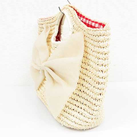 ワンアフター アナザー ナイスクラップ One After Another Nice Claup かごバッグ ハンド 鞄 リボン シフォン 裏地チェック柄 ペーパー ライトベージュ レディース 151 ベクトルパーク