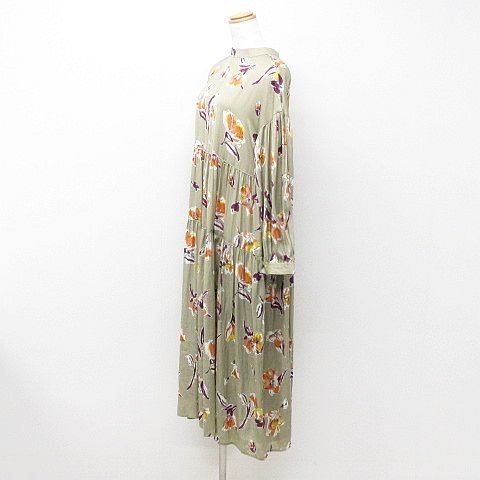 アメリカンホック American Holic マキシワンピース 長袖 ロング丈 ロールカラー 花柄 背中開き ベージュ F レディース 151 ベクトルパーク