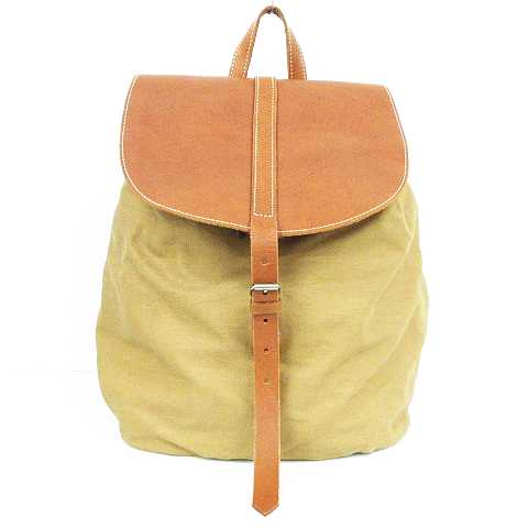 パケ Paquet リュックサック 鞄 レザー×キャンバス ベージュ 茶 メンズ 