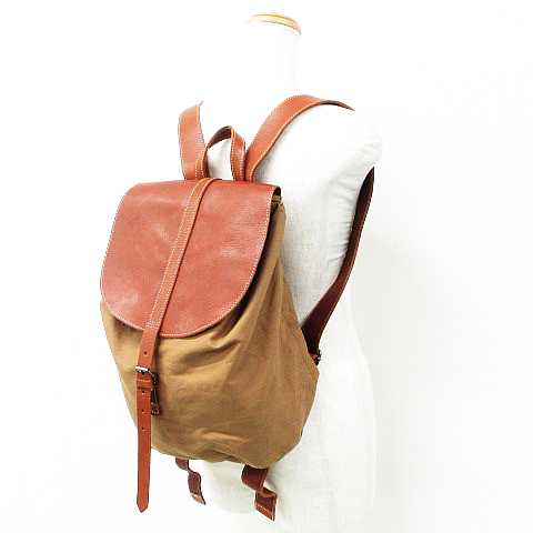パケ Paquet リュックサック 鞄 レザー×キャンバス ベージュ 茶 メンズ 