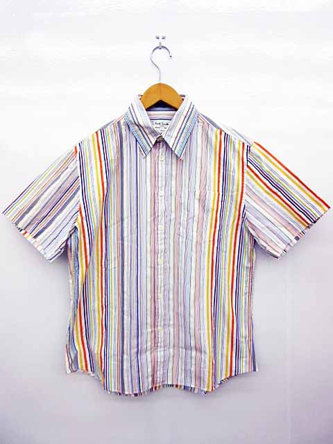 ポールスミス Paul Smith シャツ 半袖 マルチストライプ 前開き ボタン カジュアル コットン100 白系 ホワイト L 0106 メンズ 152 ベクトルパーク