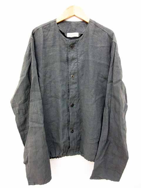 エンポリオアルマーニ EMPORIO ARMANI ノーカラーシャツ 長袖 無地 麻 