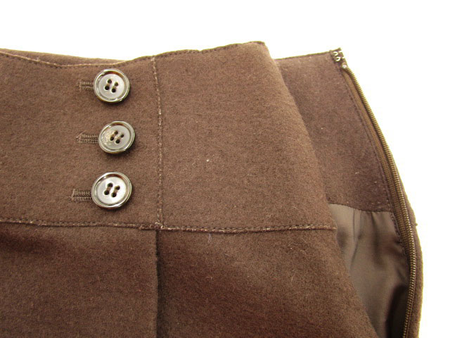 アンタイトル UNTITLED スカート ひざ丈 プリーツ ウール 2 茶  