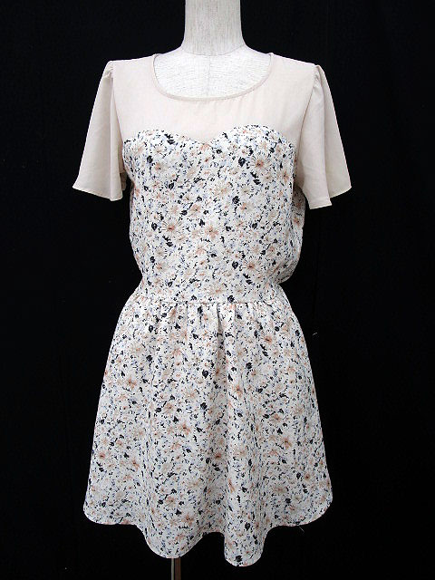 マジェスティックレゴン Majestic Legon ワンピース 半袖 シフォン ウエストゴム 花柄 Free ベージュ 春夏 中古 154 ベクトルパーク