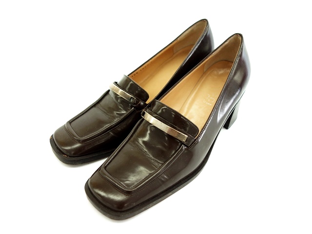 グッチ GUCCI ローファー チャンキーヒール レザー 6.5B 茶 ブラウン