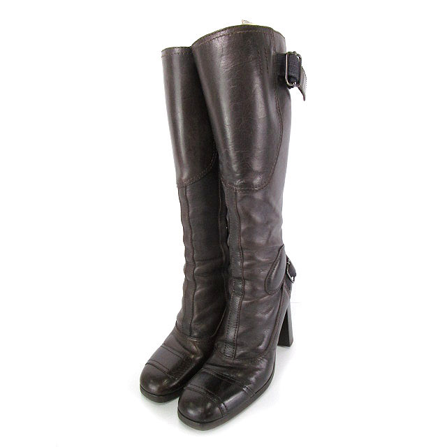 ミュウミュウ miumiu ロングブーツ レザー サイドジップ ブラウン 茶 