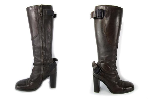 ミュウミュウ miumiu ロングブーツ レザー サイドジップ ブラウン 茶 