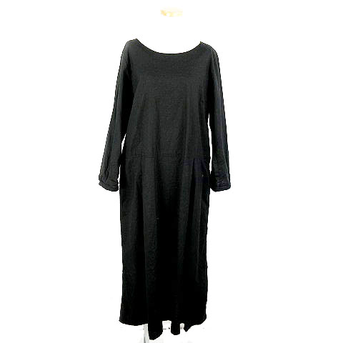 サニークラウズ Sunny Clouds フェリシモ ワンピース ロング丈 七分袖 ボートネック リネン混 黒 L レディース 155 ベクトルパーク