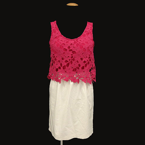 デイライル Delyle Noir ワンピース ノースリーブ レイヤード レース ミニ バイカラー ピンク 白 99 レディース 155 ベクトルパーク