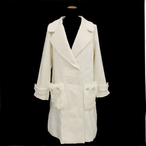 未使用品 リズリサ Liz Lisa コート ポケットファー ロング パール ビジュー フェイクファー 白 0 レディース 155 ベクトルパーク