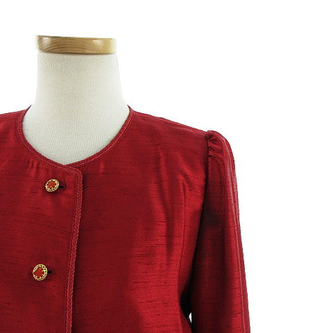 Schon Lala ジャケット フォーマル ノーカラー シャイニー 総裏地 レッド 赤 レディース 155 ベクトルパーク