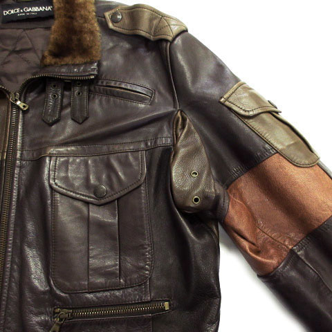 ドルチェ＆ガッバーナ レザー ジャケット高級ラムスキンパッチワーク