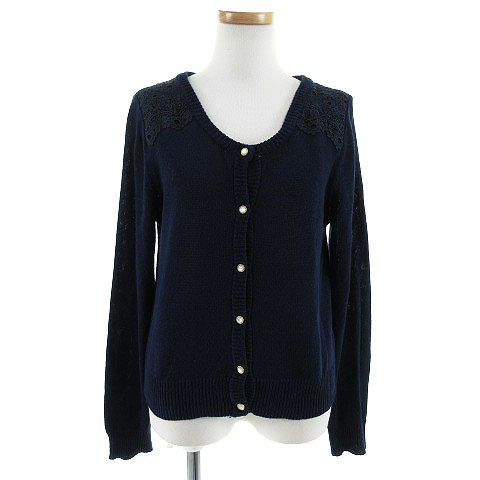 マジェスティックレゴン Majestic Legon カーディガン 長袖 レース コットン混 ネイビー 紺 レディース 155 ベクトルパーク
