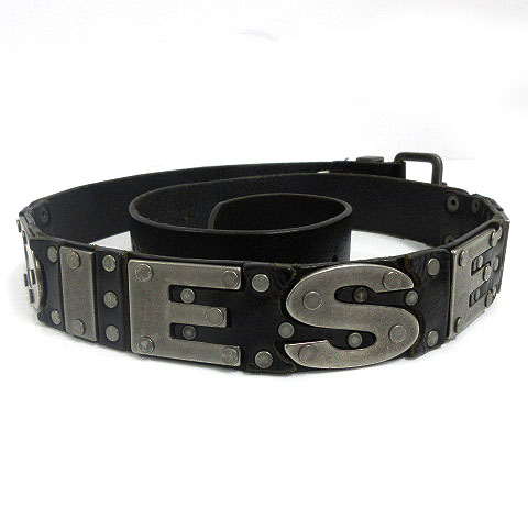 ディーゼル Diesel ベルト レザー 牛革 スタッズ ロゴプレート ラック 黒 シルバー 90 メンズ 155 ベクトルパーク