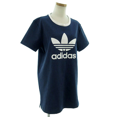 アディダス Adidas Tシャツ 半袖 ロング丈 ストレッチ ネイビー 紺 白 L レディース 155 ベクトルパーク