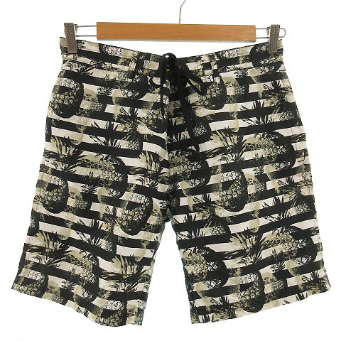 未使用品 Defilious パンツ 海パン 水着 ハーフパンツ パイナップル柄 ボーダー 白 黒 L メンズ 155 ベクトルパーク