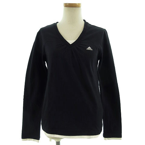 アディダス Adidas カットソー レイヤード Vネック 長袖 コットン ブラック 黒 白 M レディース 155 ベクトルパーク