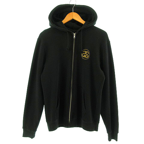 ステューシー STUSSY パーカー スウェット ロゴ ジップアップ ブラック 