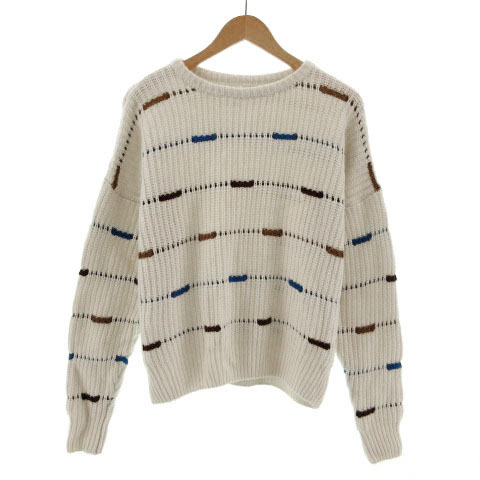 ザラマン Zara Man セーター ニット 長袖 ウール混 総柄 オフ白 ブルー 青ブラウン 茶 M メンズ 155 ベクトルパーク